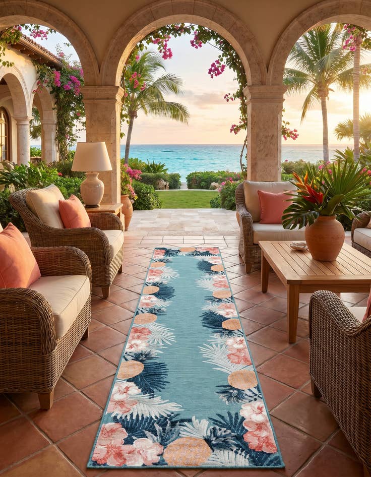 Detail image of 2' 7 x 12' Easy-Clean Botanical Indoor / Outdoor Runner Rug