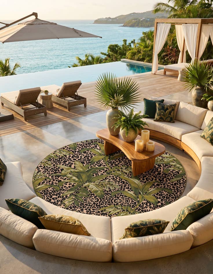 Detail image of 10' x 10' Easy-Clean Botanical Indoor / Outdoor Round Rug