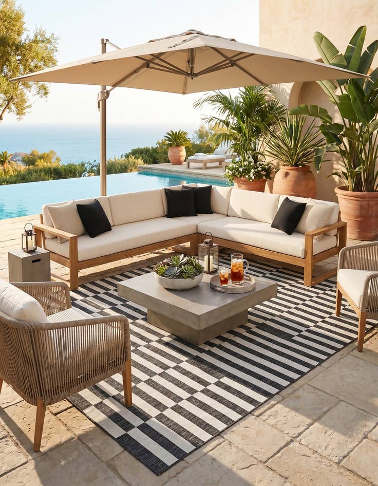 Detail image of 7' 10 x 11' Easy-Clean Striped Indoor / Outdoor Rug