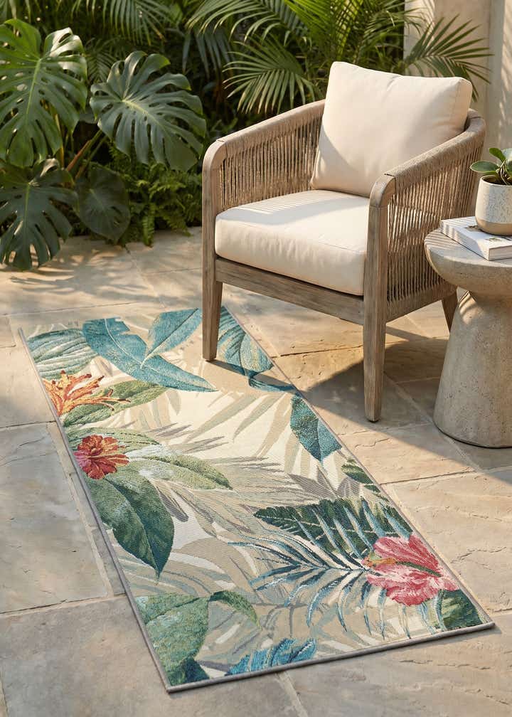 2' x 4' Easy-Clean Botanical Indoor / Outdoor Runner Rug