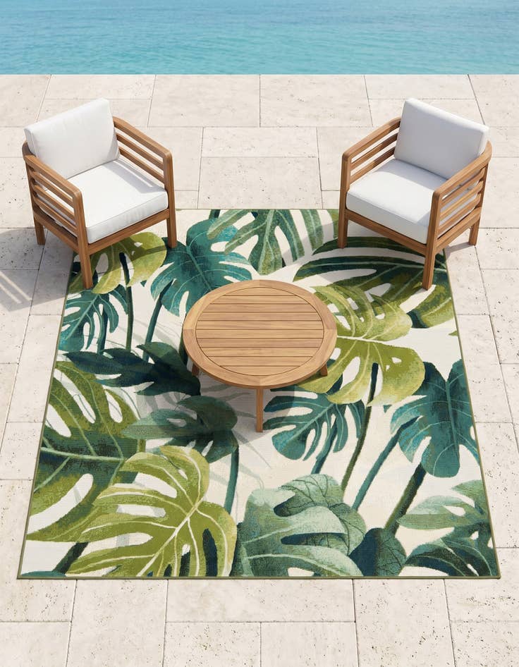 Detail image of 6' x 6' Easy-Clean Botanical Indoor / Outdoor Square Rug