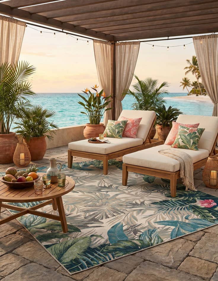 Detail image of 9' x 12' Easy-Clean Botanical Indoor / Outdoor Rug