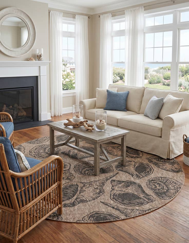 Detail image of 10' x 10' Easy-Clean Coastal Indoor / Outdoor Round Rug