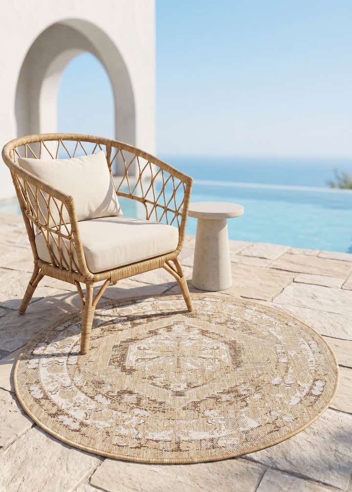 4' x 4' Easy-Clean Traditional Indoor / Outdoor Round Rug