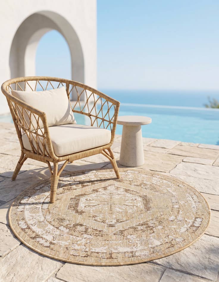 Detail image of 4' x 4' Easy-Clean Traditional Indoor / Outdoor Round Rug