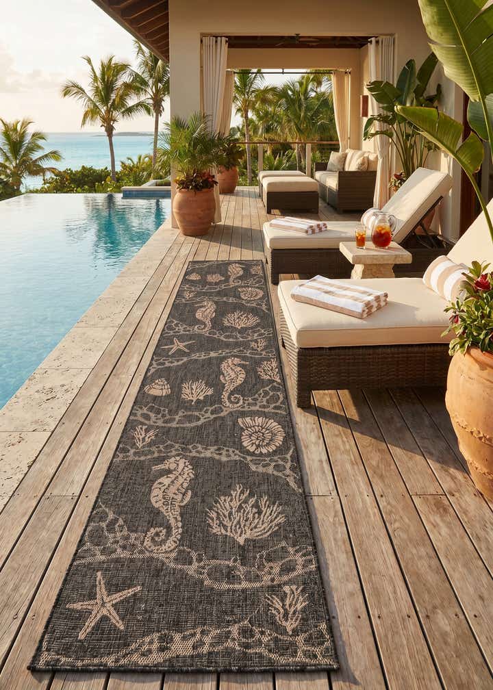 2' 7 x 12' Easy-Clean Coastal Indoor / Outdoor Runner Rug