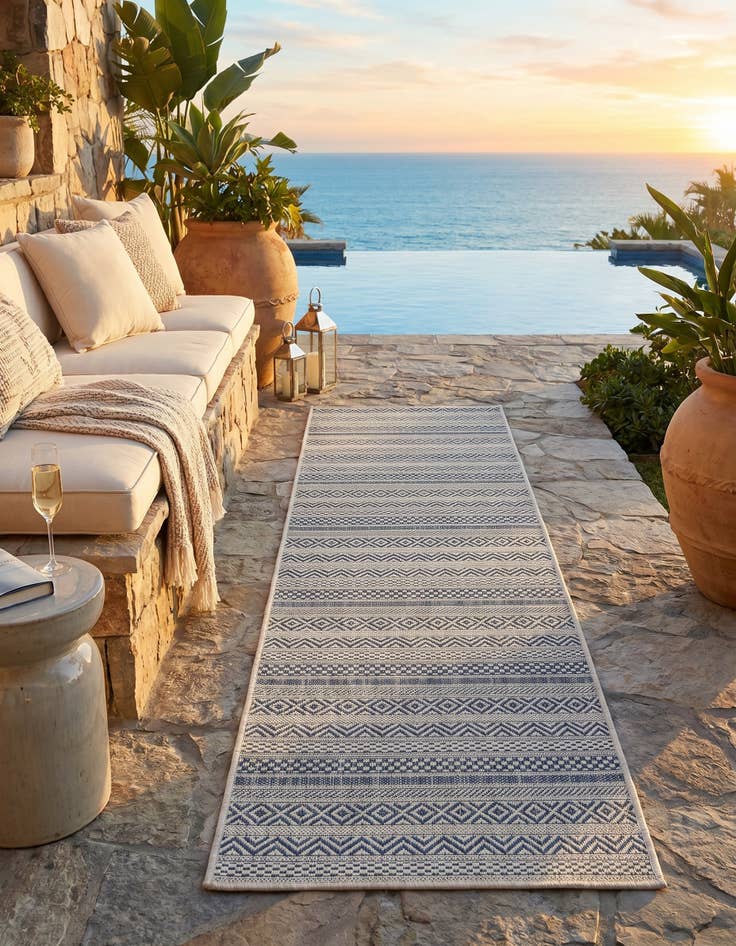 Detail image of 2' x 6' Easy-Clean Striped Indoor / Outdoor Runner Rug