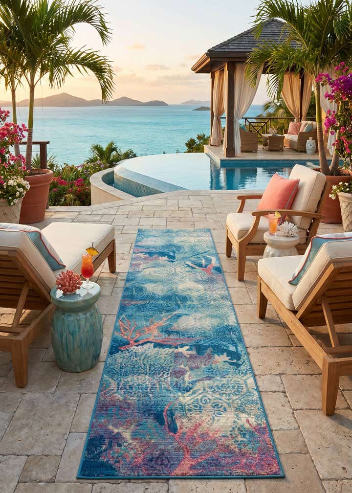 2' 7 x 12' Easy-Clean Coastal Indoor / Outdoor Runner Rug