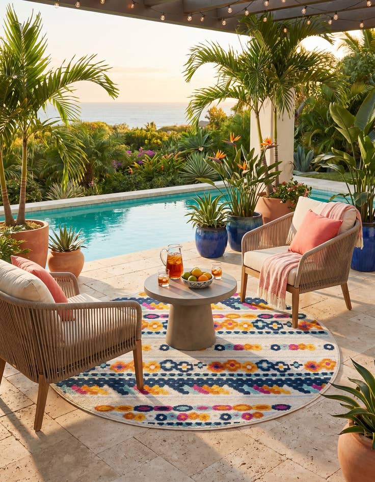 Detail image of 5' 3 x 5' 3 Easy-Clean Aruba Indoor / Outdoor Round Rug