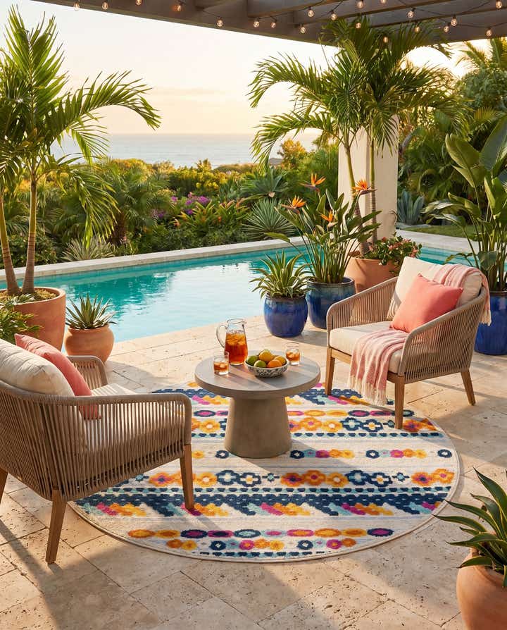 5' 3 x 5' 3 Easy-Clean Aruba Indoor / Outdoor Round Rug
