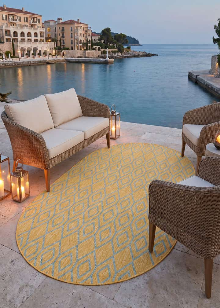 5' 3 x 8' Easy-Clean Jill Zarin Turks and Caicos Indoor / Outdoor Oval Rug
