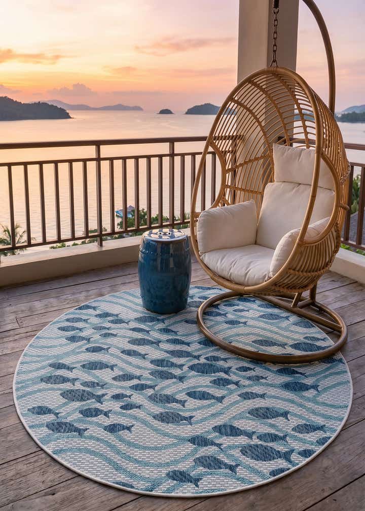5' 3 x 5' 3 Easy-Clean Coastal Indoor / Outdoor Round Rug