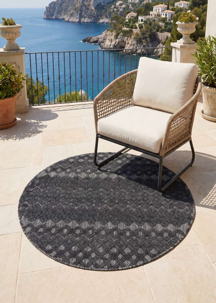 4' x 4' Easy-Clean Trellis Textured Indoor / Outdoor Round Rug