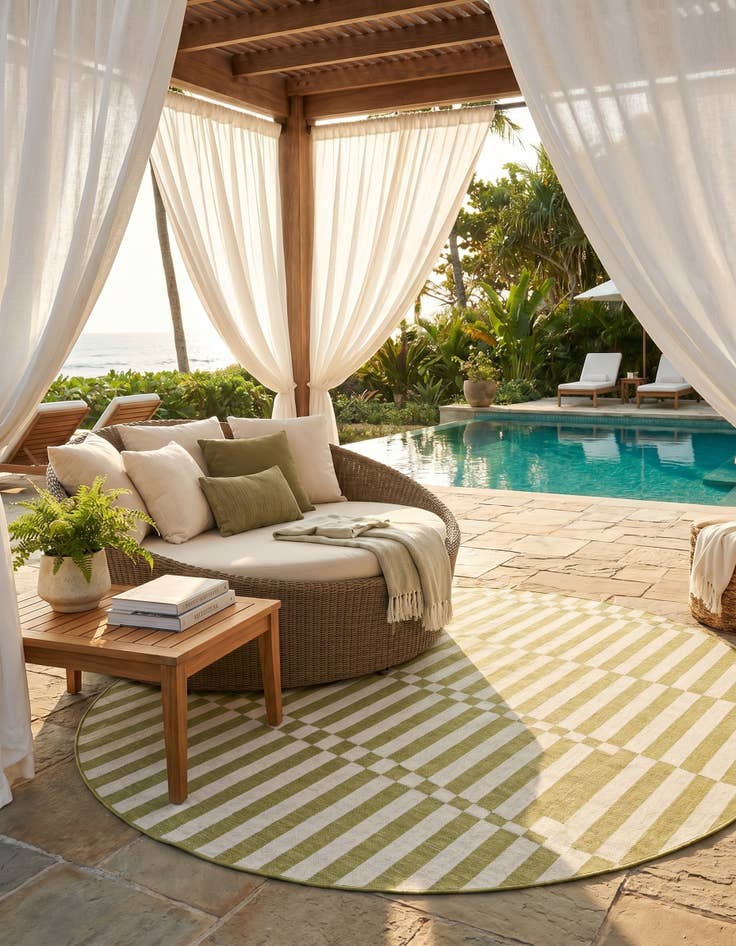 Detail image of 7' 10 x 7' 10 Easy-Clean Ribbon Indoor / Outdoor Round Rug