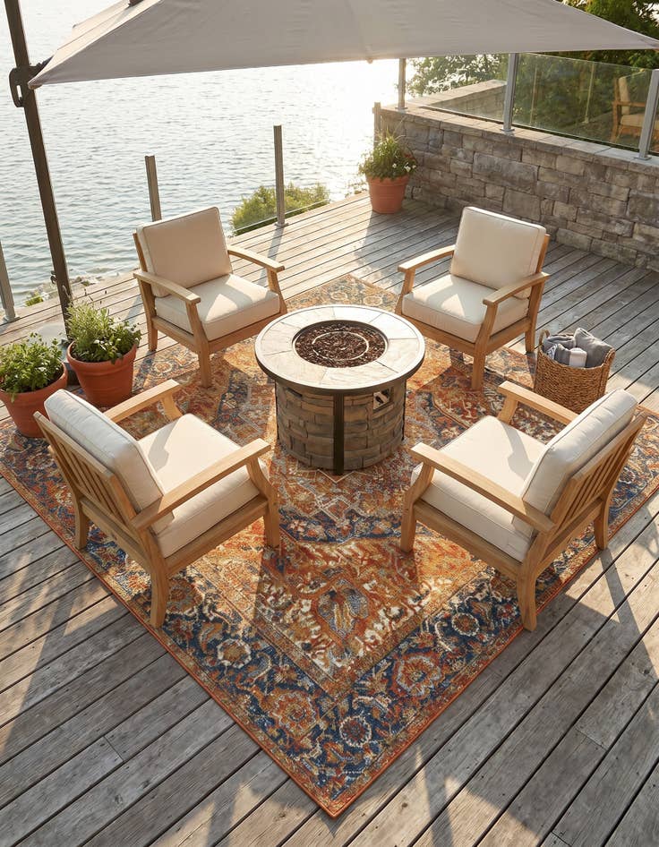 Detail image of 6' x 6' Easy-Clean Traditional Indoor / Outdoor Square Rug
