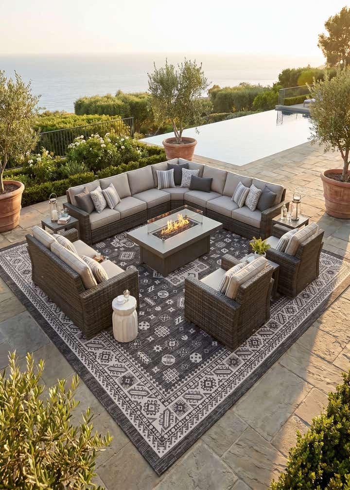 13' x 13' Easy-Clean Aztec Indoor / Outdoor Square Rug