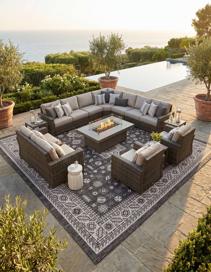 Detail image of 13' x 13' Easy-Clean Aztec Indoor / Outdoor Square Rug