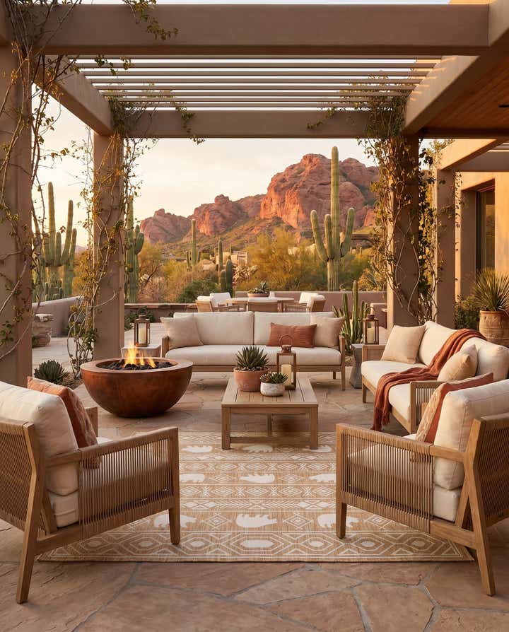 7' 10 x 7' 10 Easy-Clean Southwestern Indoor / Outdoor Square Rug