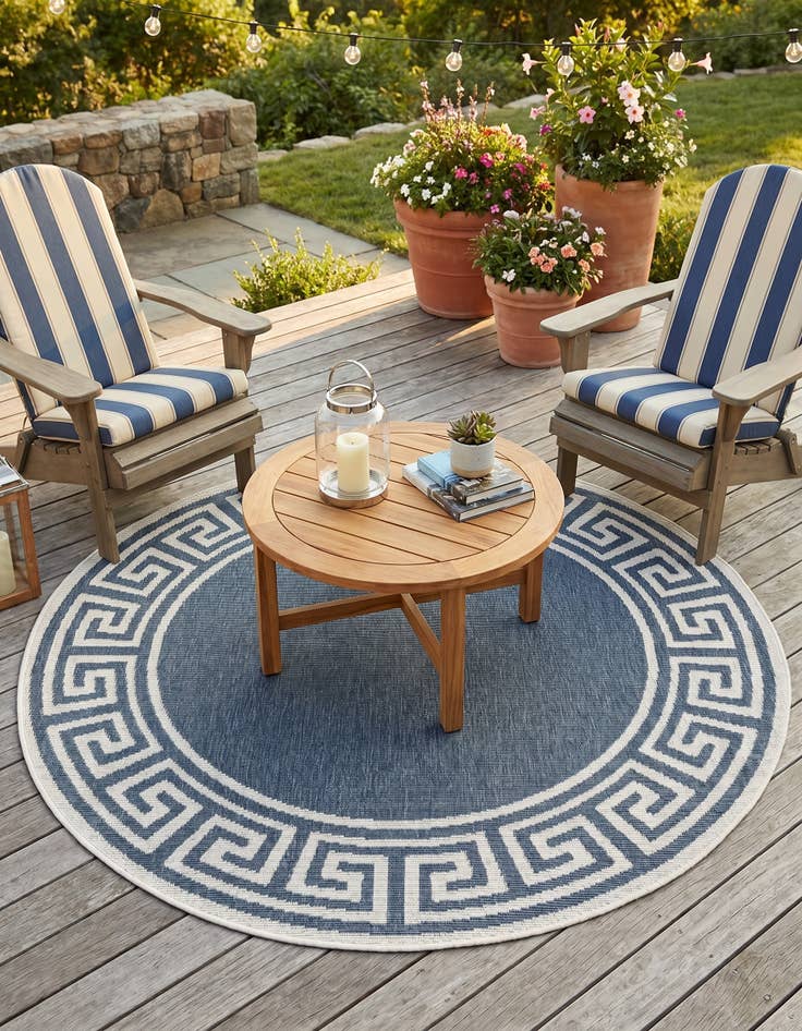 Detail image of 4' x 4' Easy-Clean Coastal Indoor / Outdoor Round Rug