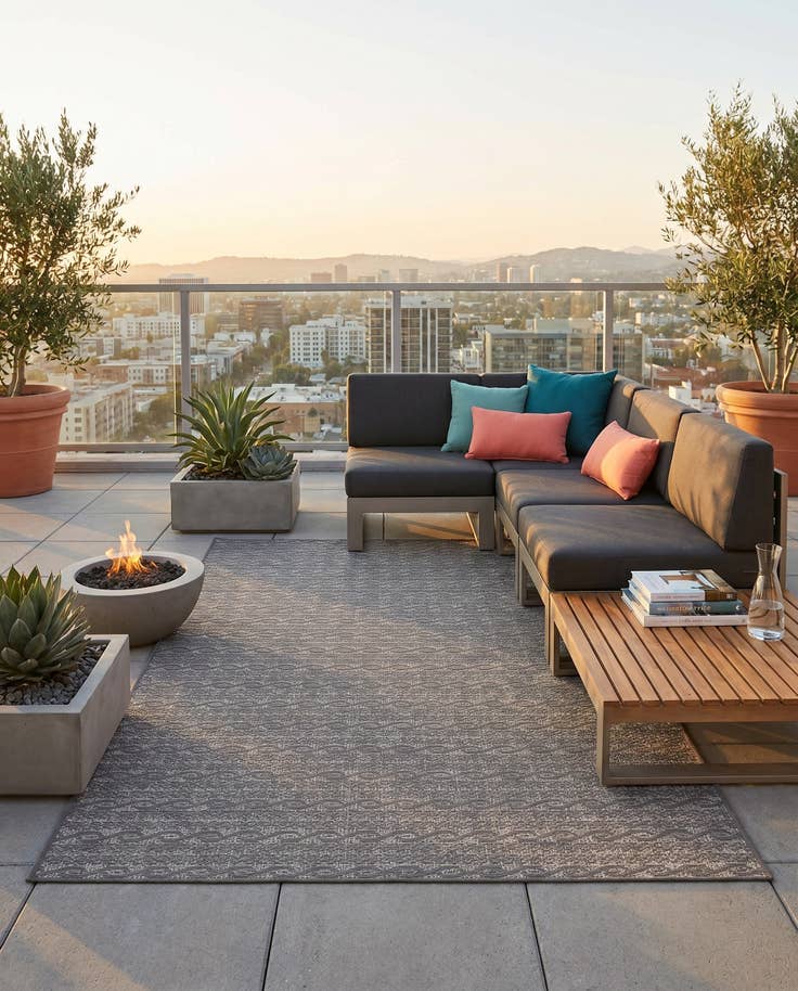 Detail image of 5' 3 x 8' Easy-Clean Modern Indoor / Outdoor Rug