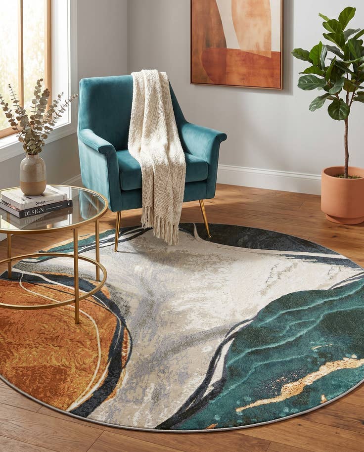 Detail image of 5' 3 x 5' 3 Easy-Clean Modern Indoor / Outdoor Round Rug