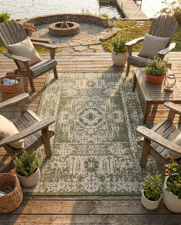 5' 3 x 8' Easy-Clean Traditional Indoor / Outdoor Rug