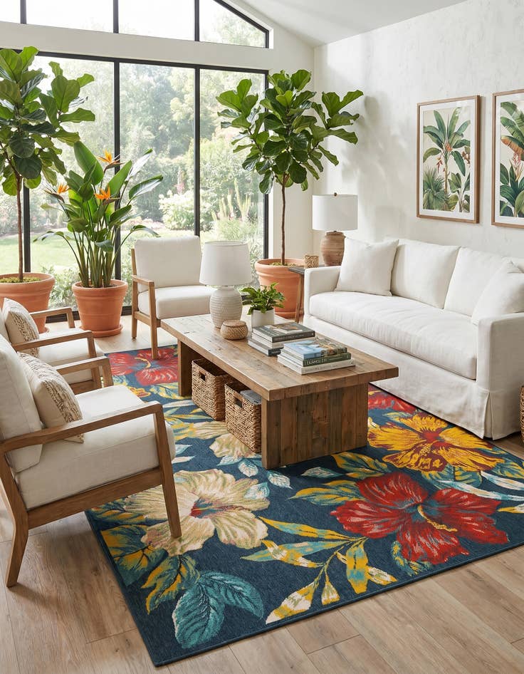 Detail image of 7' 10 x 11' Easy-Clean Coastal Indoor / Outdoor Rug