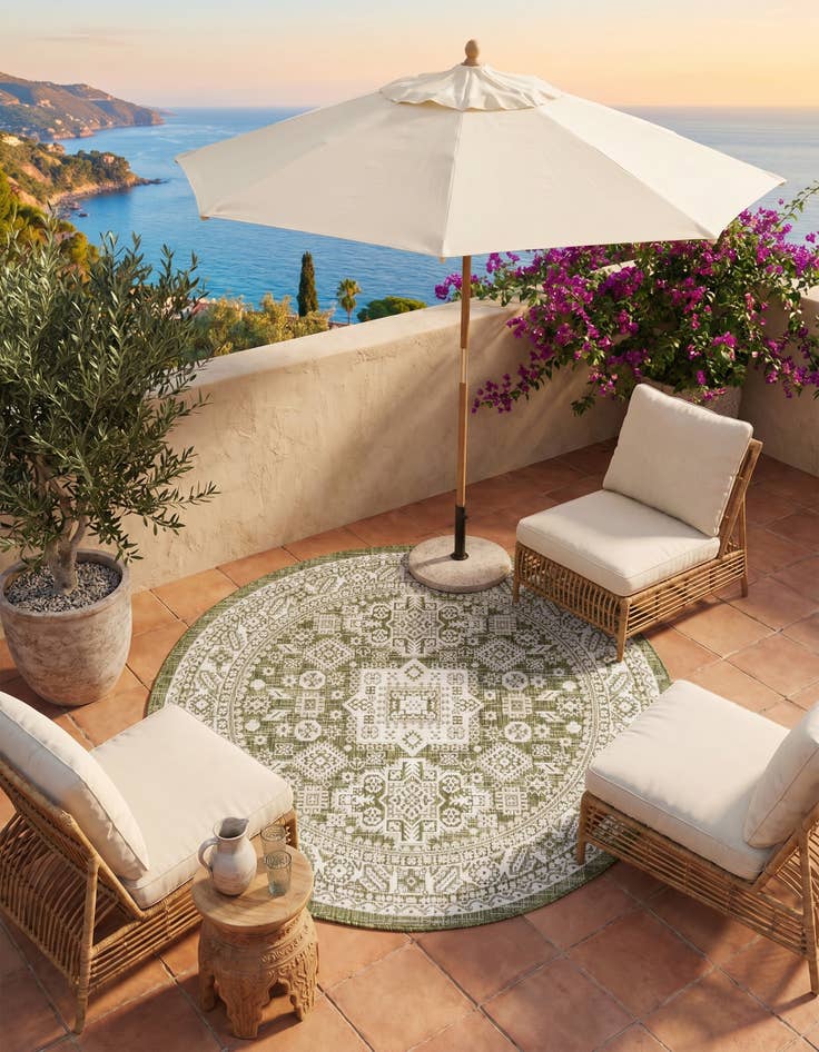 Detail image of 5' 3 x 5' 3 Easy-Clean Aztec Indoor / Outdoor Round Rug