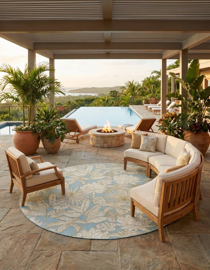 Detail image of 10' x 10' Easy-Clean Botanical Indoor / Outdoor Round Rug