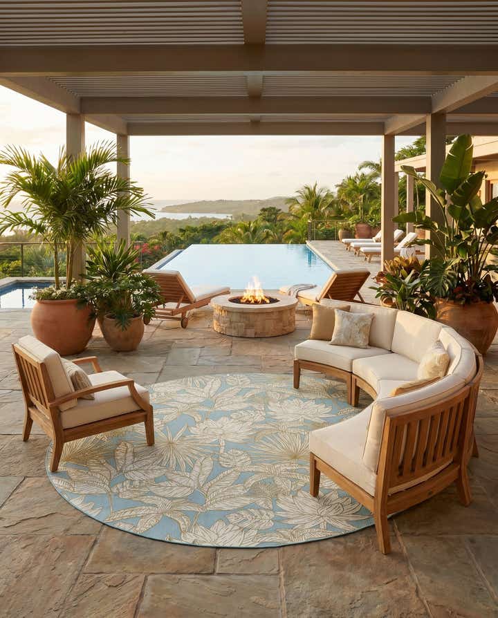 10' x 10' Easy-Clean Botanical Indoor / Outdoor Round Rug