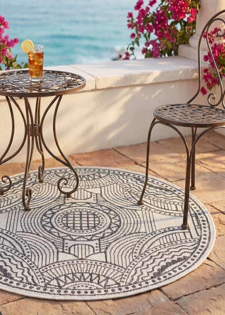3' 1 x 3' 1 Easy-Clean Traditional Indoor / Outdoor Round Rug