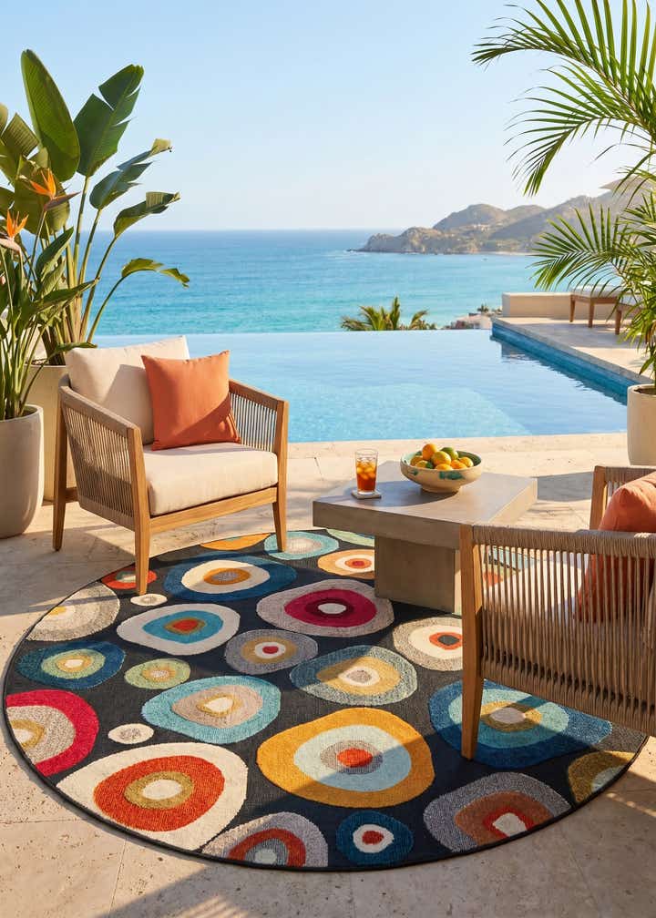 7' 10 x 7' 10 Easy-Clean Casablanca Indoor / Outdoor Round Rug