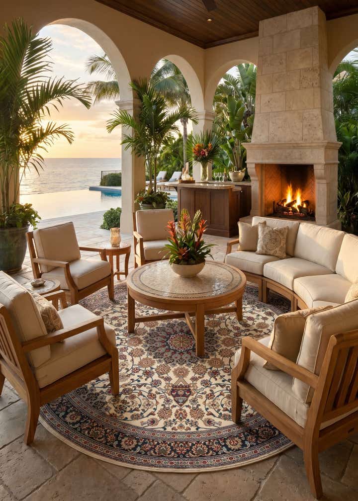 10' x 10' Easy-Clean Traditional Indoor / Outdoor Round Rug