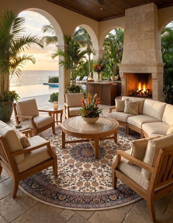 Detail image of 10' x 10' Easy-Clean Traditional Indoor / Outdoor Round Rug