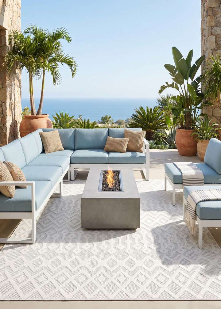 7' 10 x 7' 10 Easy-Clean Trellis Textured Indoor / Outdoor Square Rug