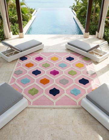 Pink Easy-Clean Aruba Indoor / Outdoor Square Rug