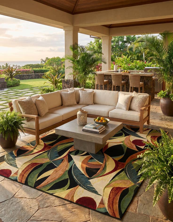 Detail image of 10' x 13' Easy-Clean Botanical Indoor / Outdoor Rug