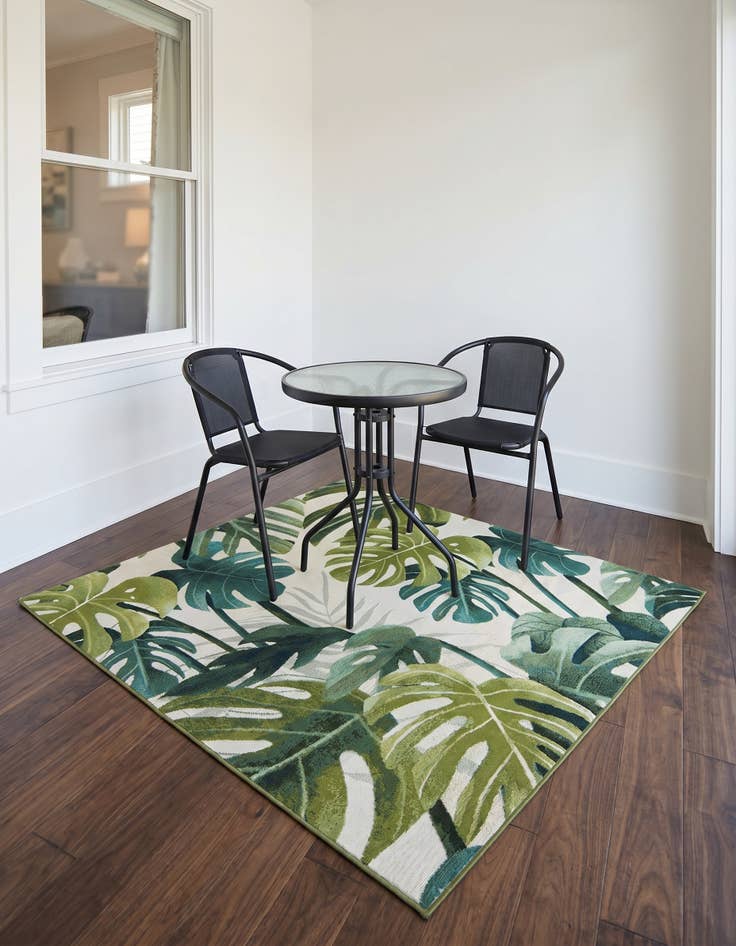 Detail image of 6' x 6' Easy-Clean Botanical Indoor / Outdoor Square Rug