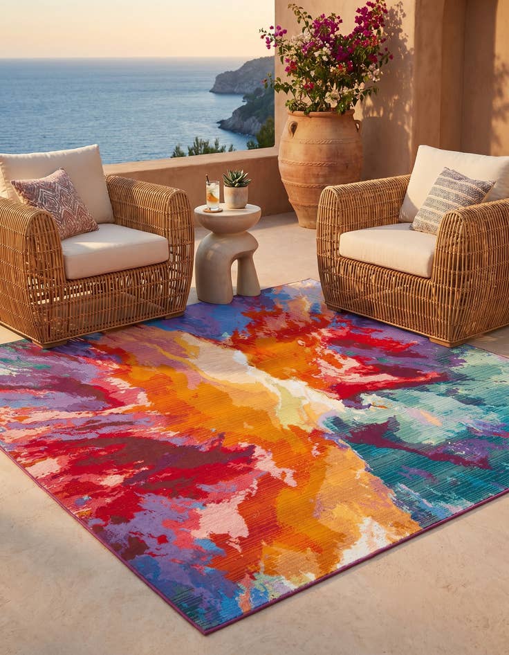Detail image of 6' x 6' Easy-Clean Modern Indoor / Outdoor Square Rug