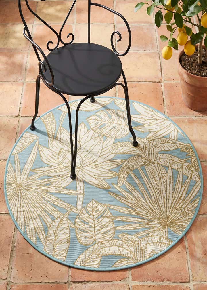 3' x 3' Easy-Clean Botanical Indoor / Outdoor Round Rug