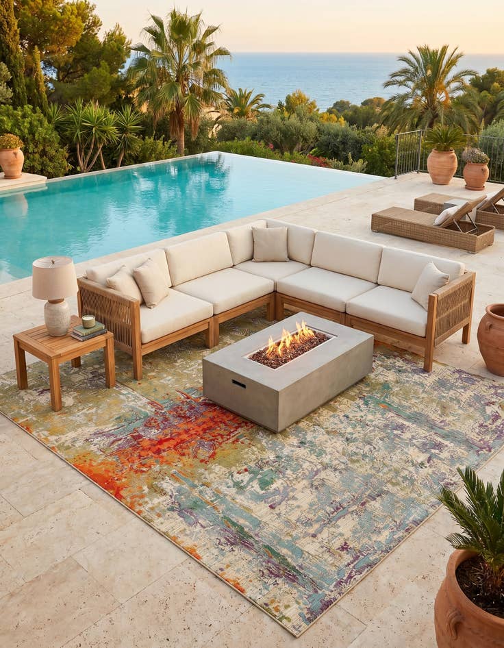 Detail image of 7' 10 x 10' Easy-Clean Modern Indoor / Outdoor Rug
