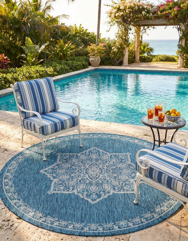 Detail image of 6' x 6' Easy-Clean Traditional Indoor / Outdoor Round Rug