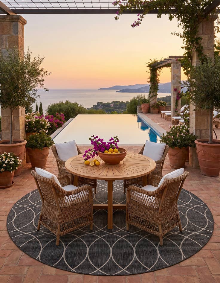 Detail image of 10' x 10' Easy-Clean Trellis Indoor / Outdoor Round Rug