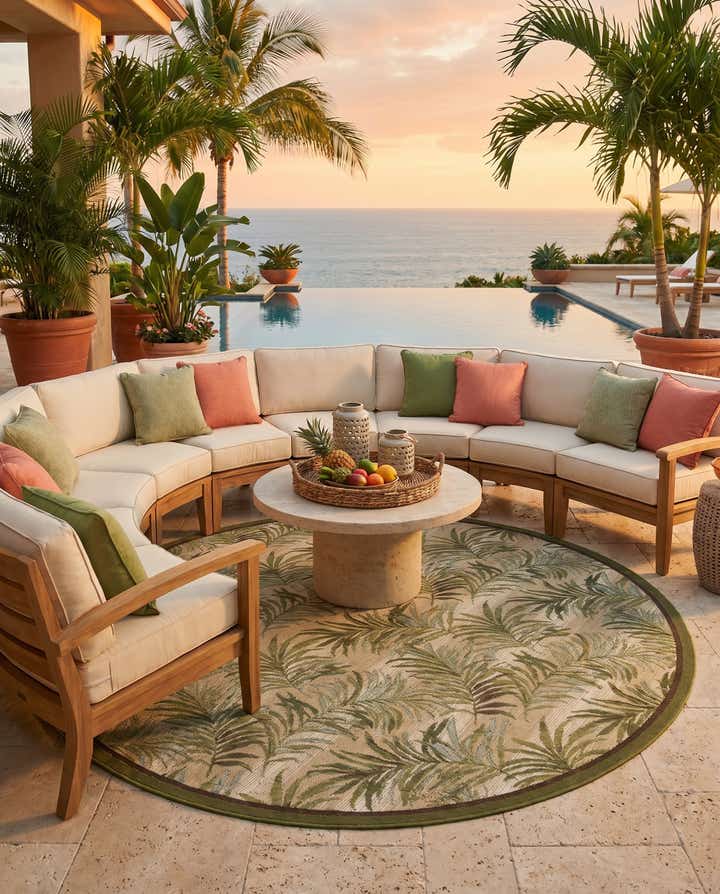 7' 10 x 7' 10 Easy-Clean Botanical Indoor / Outdoor Round Rug