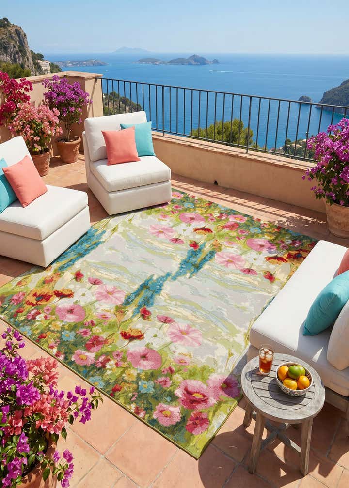 8' x 8' Easy-Clean Botanical Indoor / Outdoor Square Rug