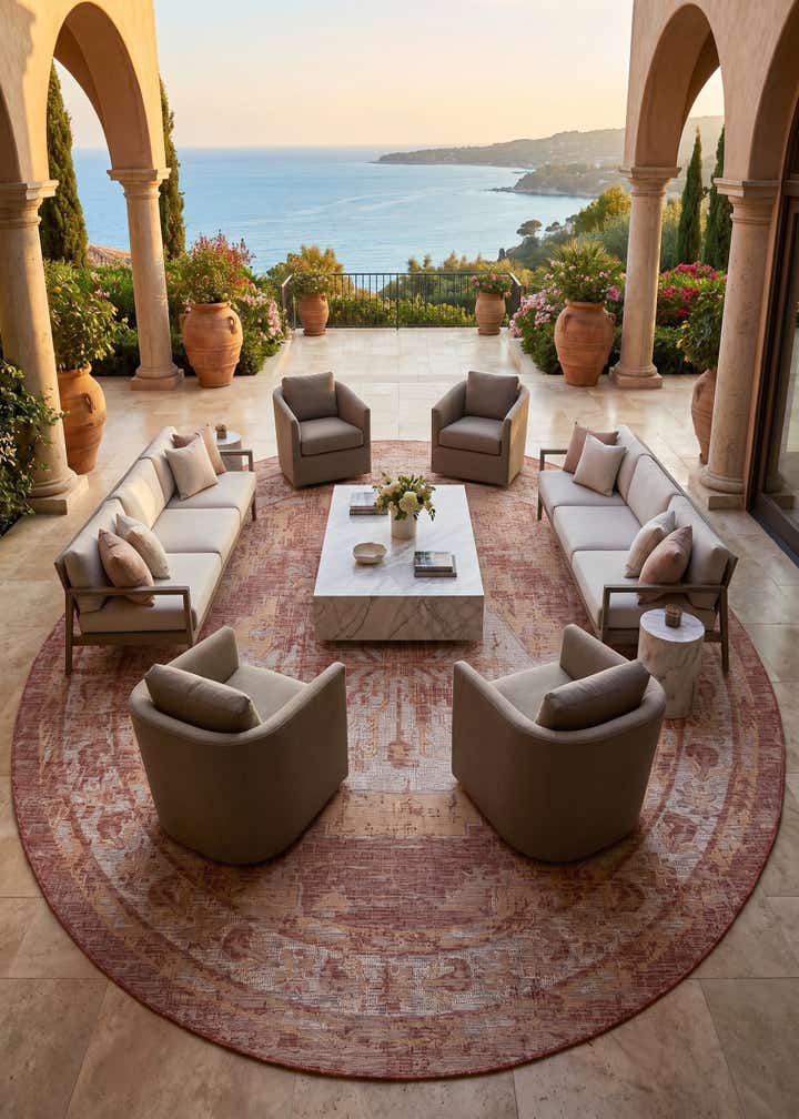 13' x 13' Easy-Clean Traditional Indoor / Outdoor Round Rug