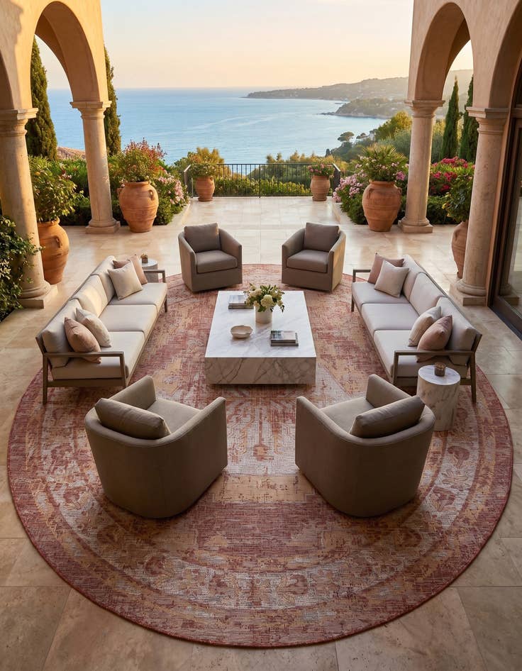 Detail image of 13' x 13' Easy-Clean Traditional Indoor / Outdoor Round Rug