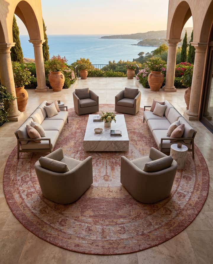 13' x 13' Easy-Clean Traditional Indoor / Outdoor Round Rug