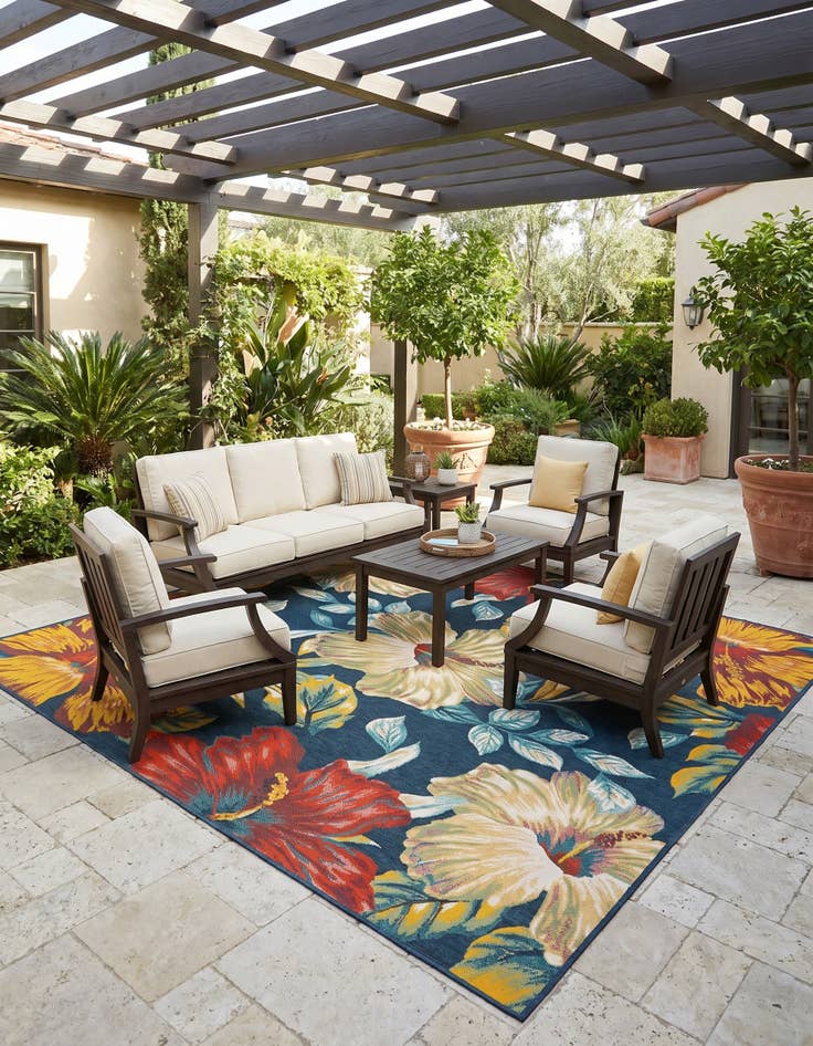 Detail image of 10' x 10' Easy-Clean Coastal Indoor / Outdoor Square Rug