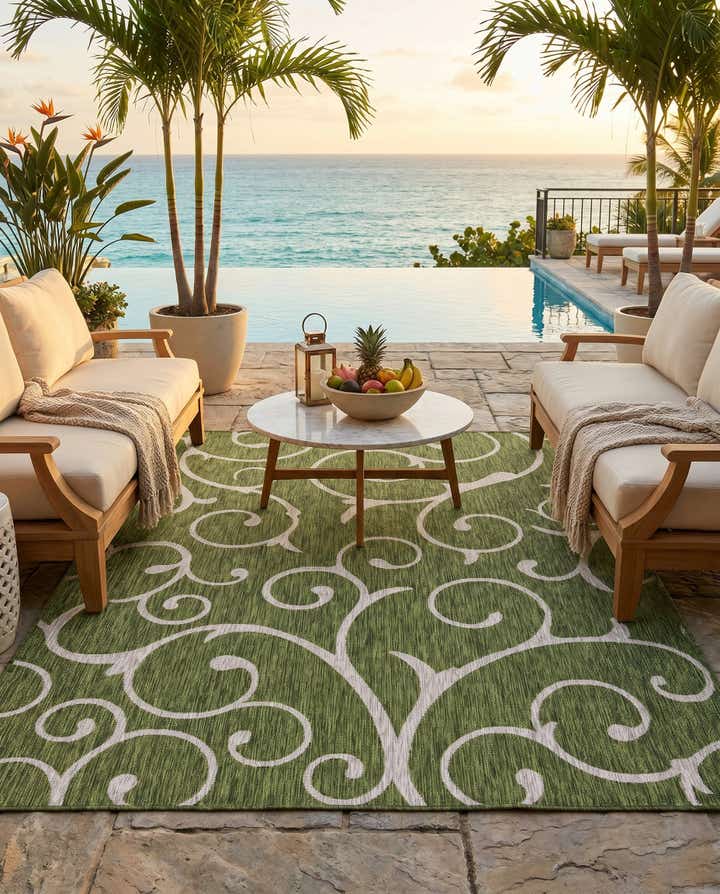 7' 10 x 11' Easy-Clean Botanical Indoor / Outdoor Rug